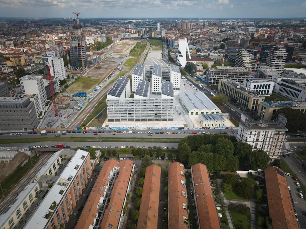 An old rail yard in Milan has been transformed into athlete housing for the 2026 Winter Olympics